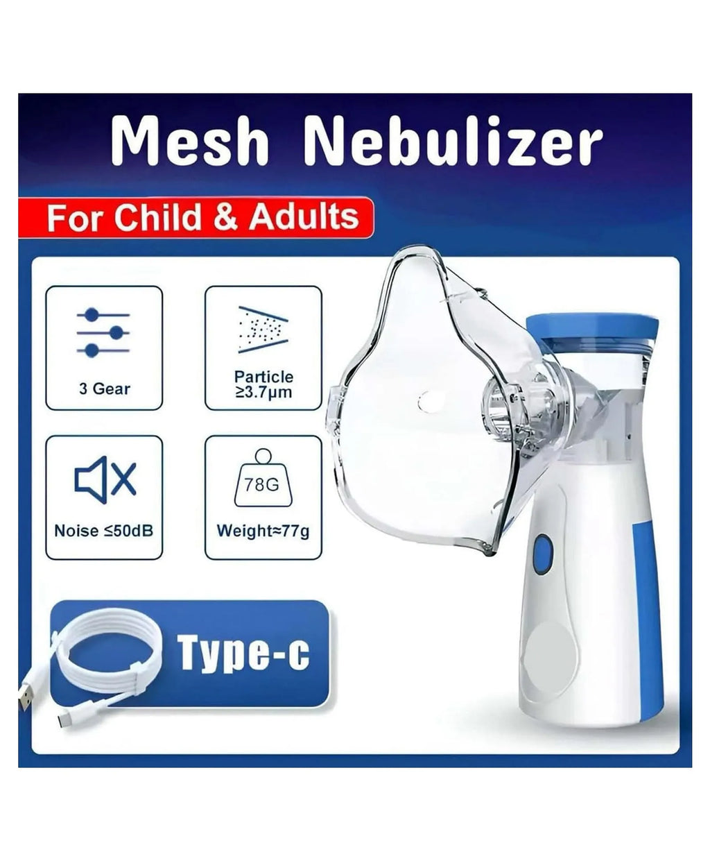 YAMAMA Portable Mesh Nebulizer, Silent & Compact Nebulizer Machine for Adult and Kids, Travel and Household Daily Use, Steam Inhaler Quick Relief, Effective for Cough, Asthma, Bronchitis and Sinusitis