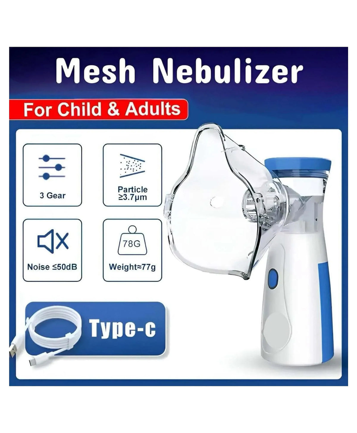 YAMAMA Portable Mesh Nebulizer, Silent & Compact Nebulizer Machine for Adult and Kids, Travel and Household Daily Use, Steam Inhaler Quick Relief, Effective for Cough, Asthma, Bronchitis and Sinusitis