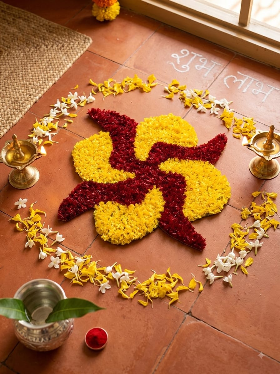 Woolen Rangoli Unique Yellow & Red Woolen Rangoli (Set of 2 pcs)