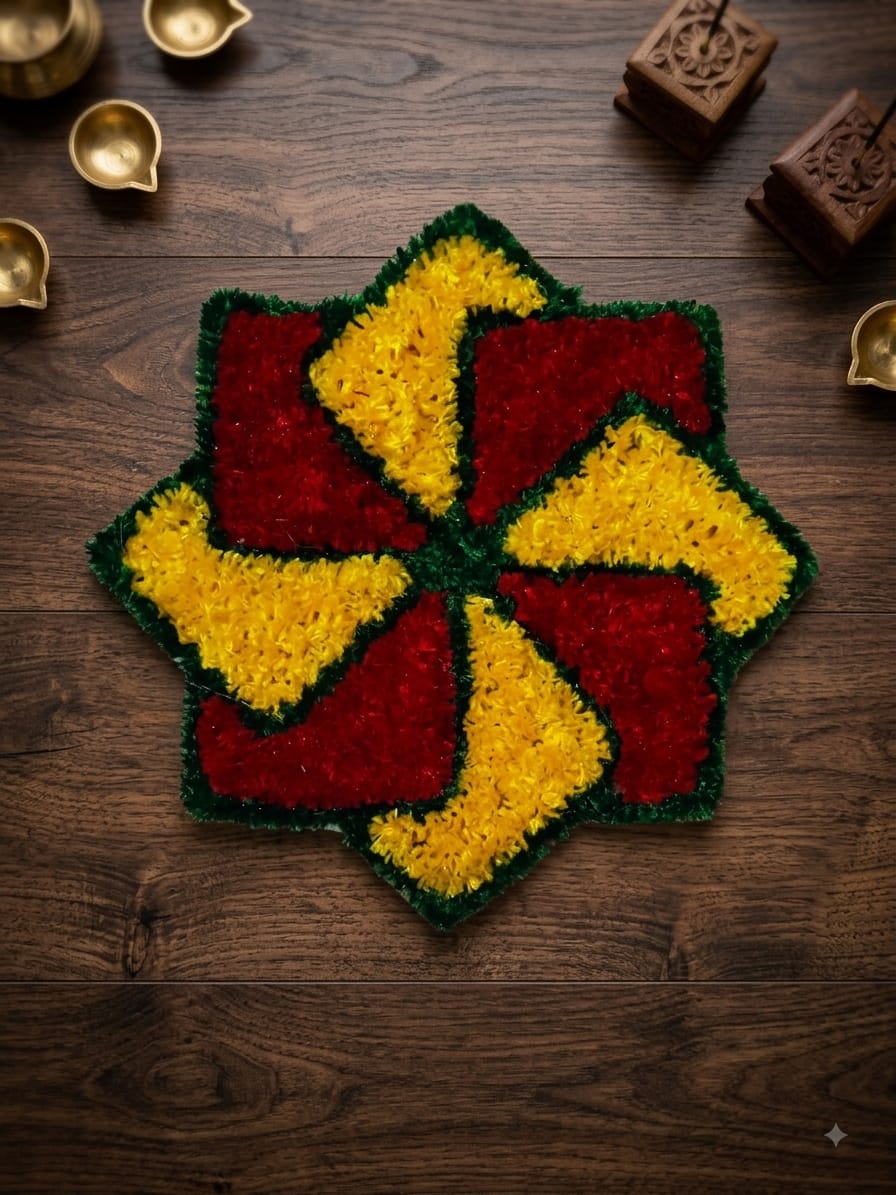 Woolen Rangoli Unique Green & Red Woolen Rangoli Set of 2 pcs