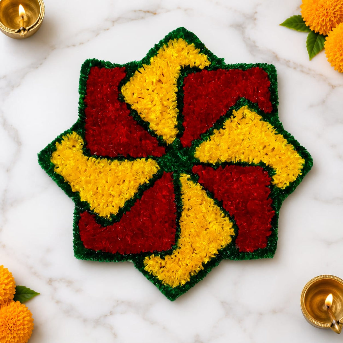 Woolen Rangoli Unique Green & Red Woolen Rangoli Set of 2 pcs
